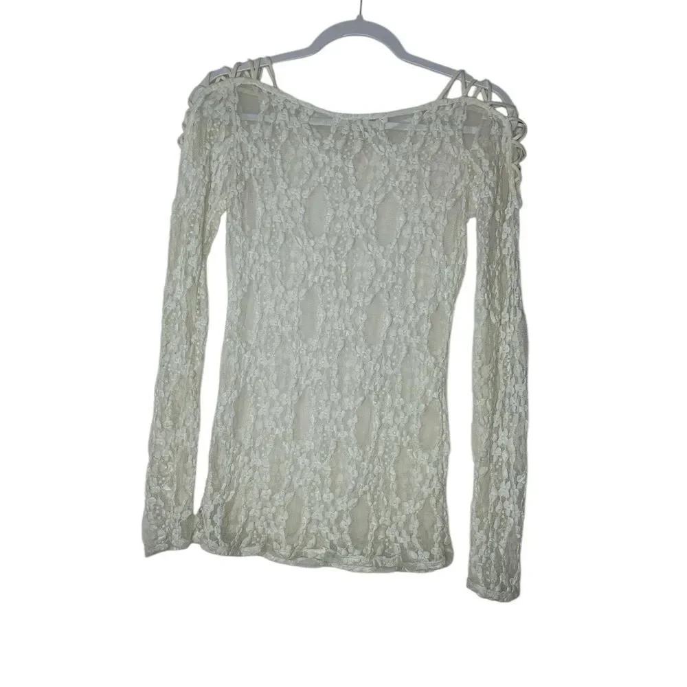 Free People Intimately Top Women Small White Lace‎ Long Sleeve Bodycon Coquette
